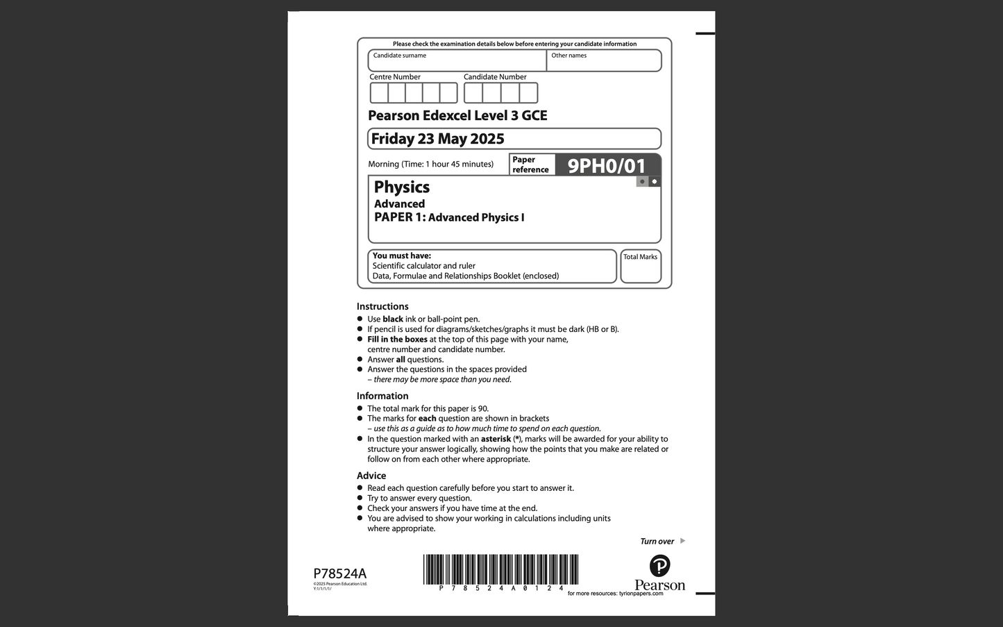 EXAM QUESTIONS - EDEXCEL A-LEVEL PHYSICS + 2025 PAPERS