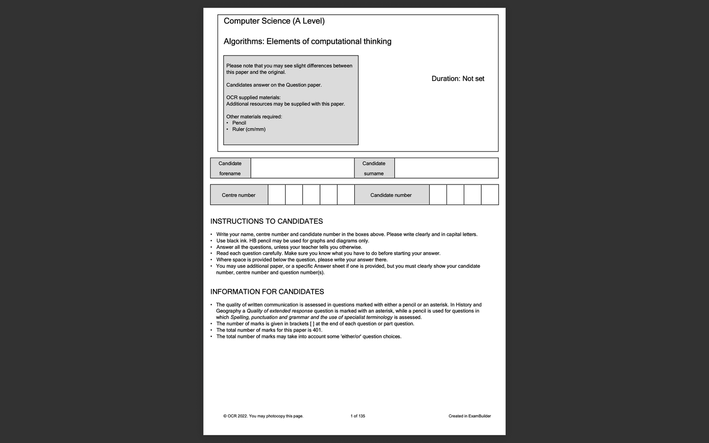 OCR A-LEVEL COMPUTER SCIENCE - EXAMPRO QUESTION BUNDLE