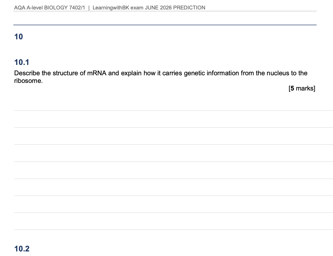 AQA A-LEVEL BIOLOGY 2026 PAPER 1 PREDICTION PAPER + MARK SCHEME